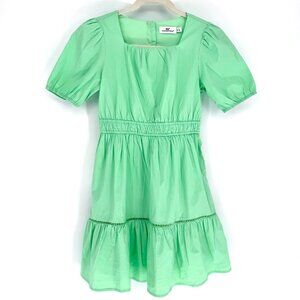 Vineyard Vines Girls Green Puff Sleeve Dress Cotton Tiered Back Button Size 14